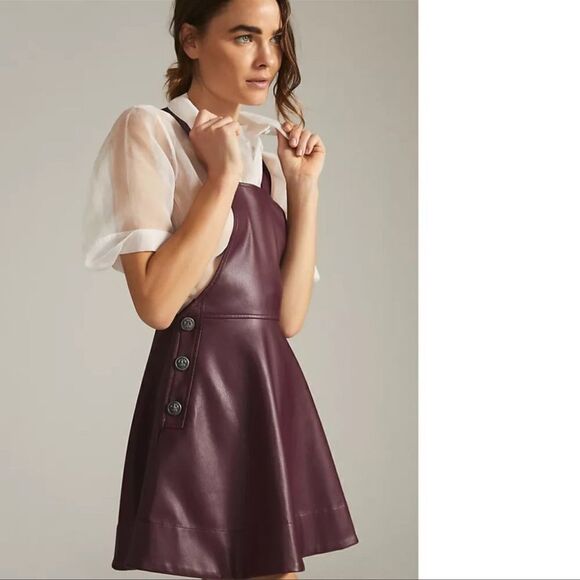 Anthropologie Maeve Faux Leather Pinafore In Plum NEW Size Small - Picture 5 of 14